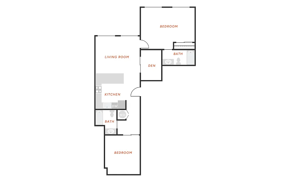Floor plan 2 Bedroom + 1 Den / 2 Bath -B5