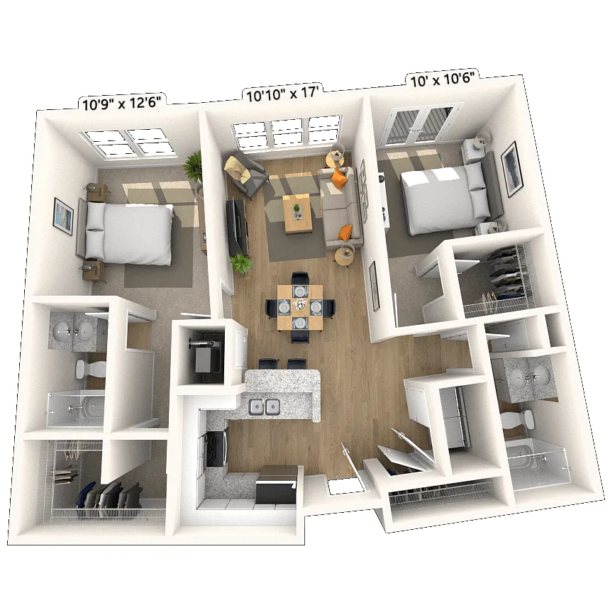 Floor plan Traditional 2x2 979-1272 SF