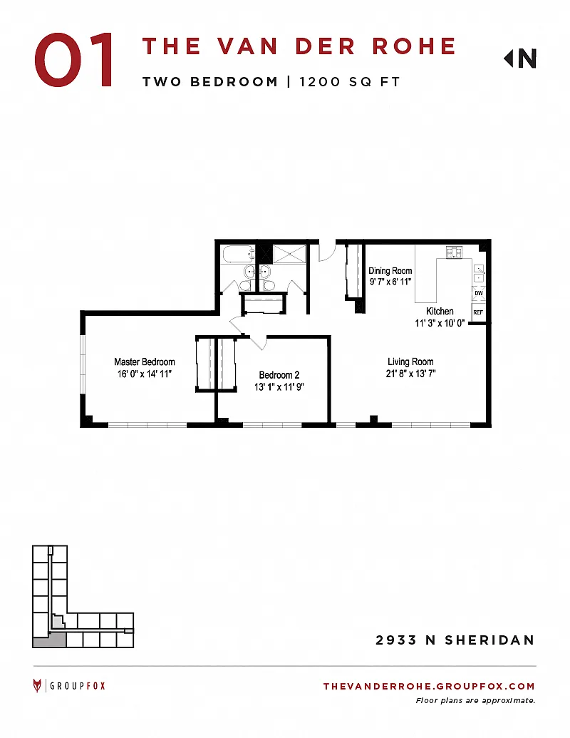 Floor plan Two Bedrooms and One and Half Bathrooms