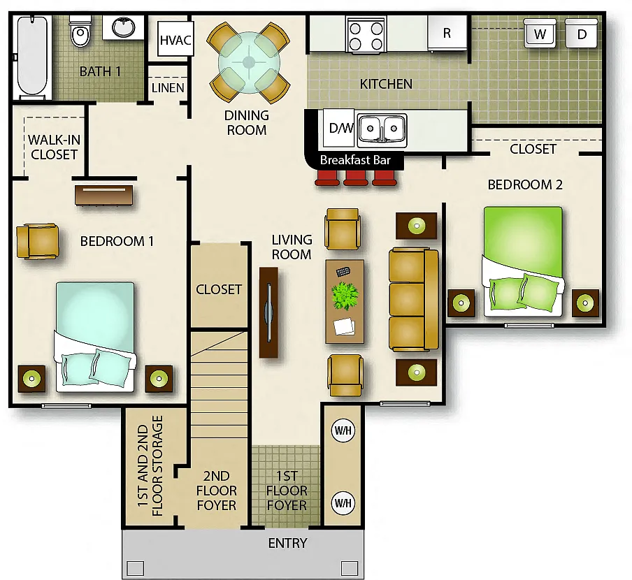 Floor plan Two Bedroom One Bath (b)