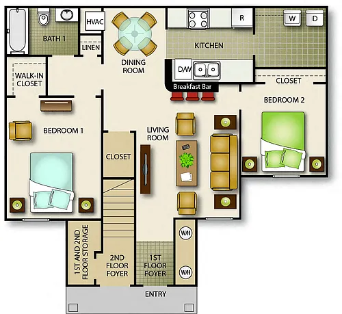 Floor plan Two Bedroom One Bath (b)