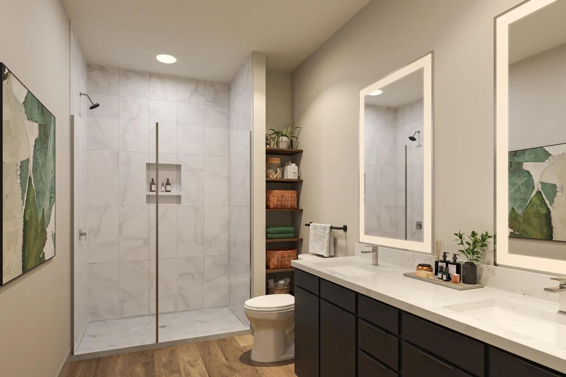 Select apartment homes feature designer bathrooms with double vanities, quartz countertops, and spa-like soaking tubs.
