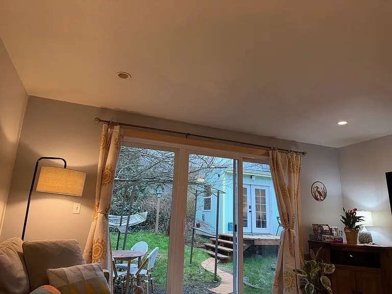 Sweet office sanctuary (fully insulated, locked, with AC and heating) seen from living room.