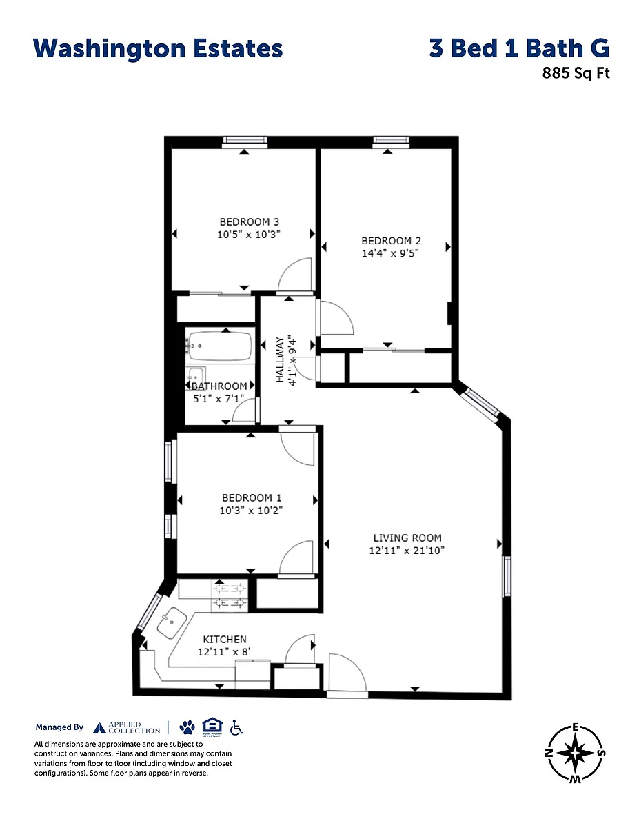 Floor plan 3 Bed 1 Bath G