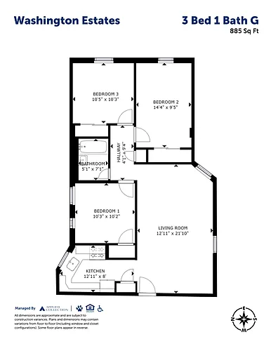 Floor plan 3 Bed 1 Bath G