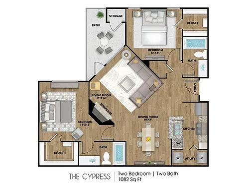 Floor plan 2 Bed, 2 Bath C (140% Income Restricted)
