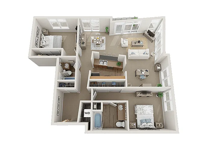 Floor plan 2 Bed 2 Bath + Den
