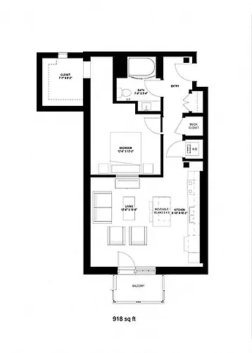 Floor plan One Bedroom - L