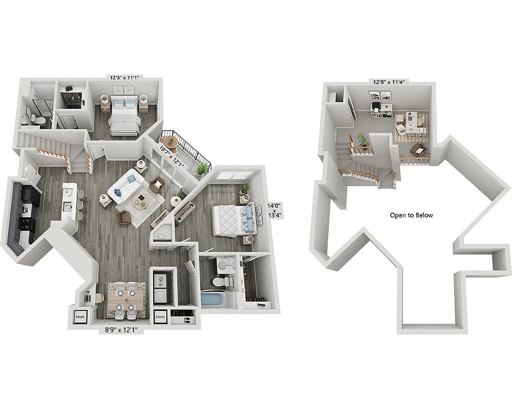 Floor plan Two Bedroom Loft B2J