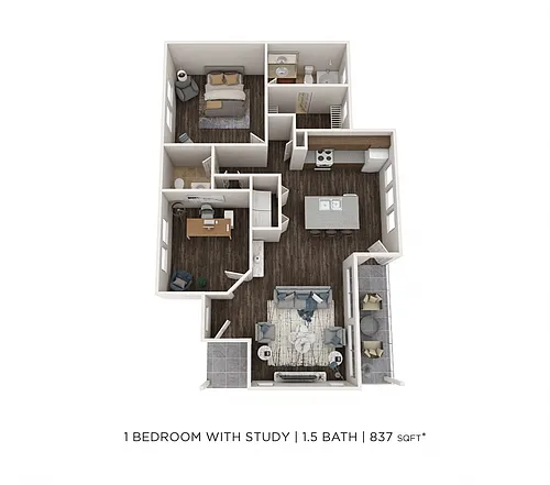 Floor plan One Bedroom 1.5 Bath Townhome