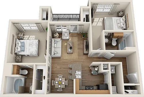 Floor plan Two Bedroom Two Bathroom B1 50%