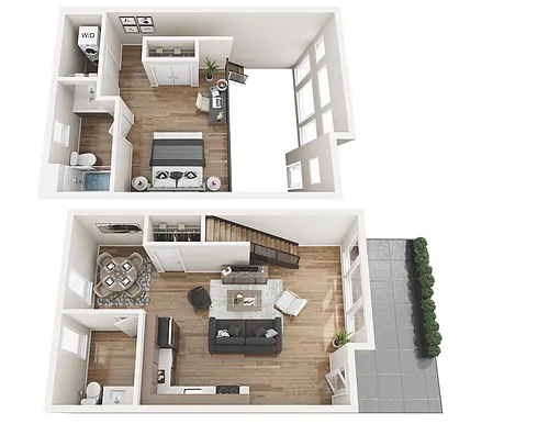 Floor plan South Corner Townhouse with large Patio