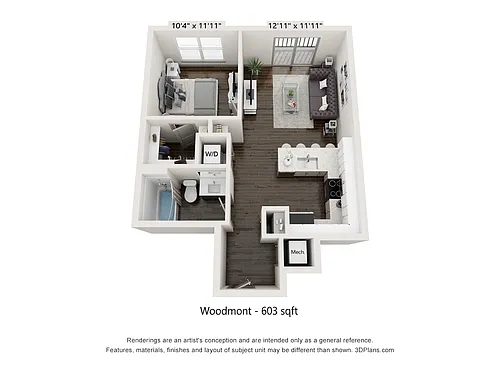 Floor plan Woodmont - 1x1