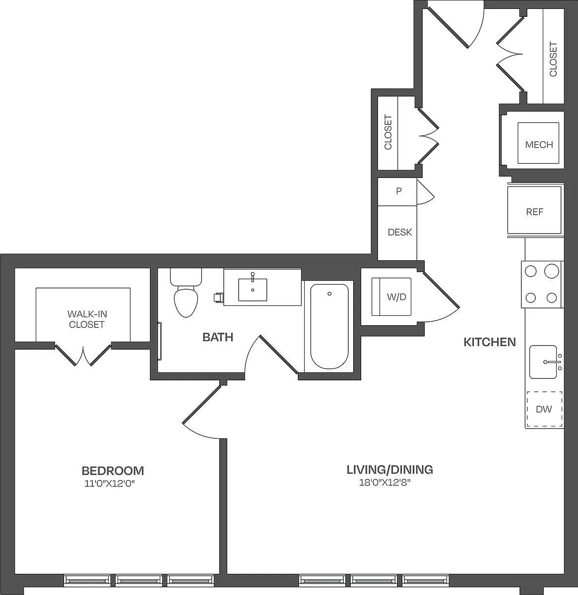 Floor plan 1 Bed/1 Bath-A08