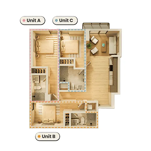 Floor plan Rent By Bedroom (3C)