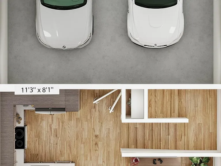 Explore this contemporary apartment layout with ample parking and a stylish living space. Explore this contemporary apartment layout with ample parking and a stylish living space.