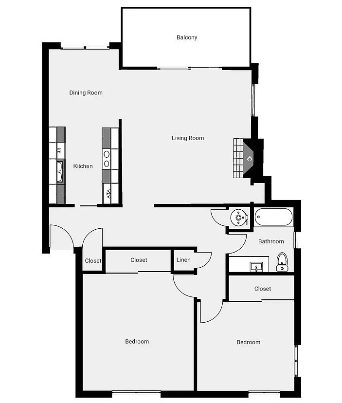 Floor plan Two Bedroom - One Bathroom