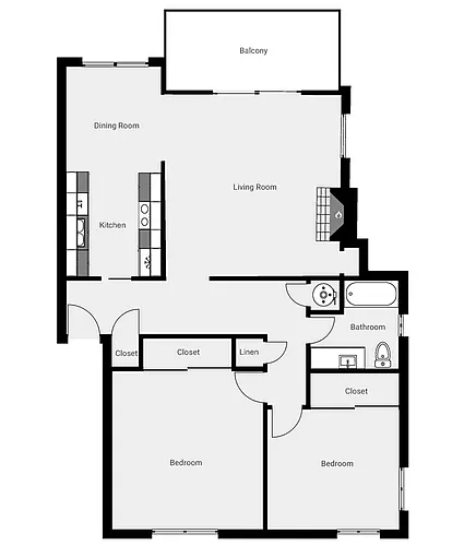 Floor plan Two Bedroom - One Bathroom