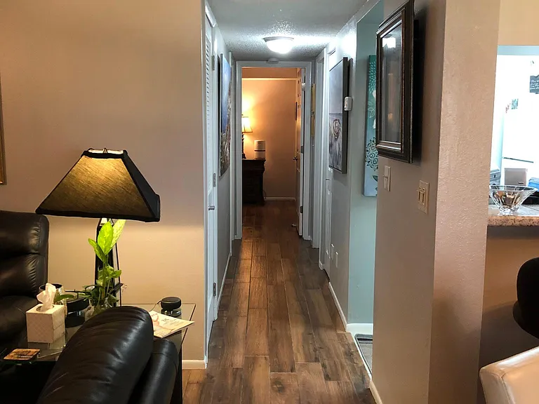 View from living room to bedroom areas