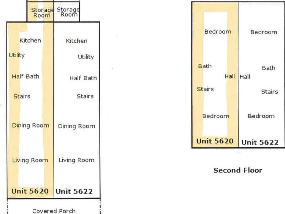 Floor plan showing private upstairs bedrooms. This is not a shotgun.