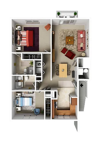 Floor plan 2 Bedroom, 2 Bath
