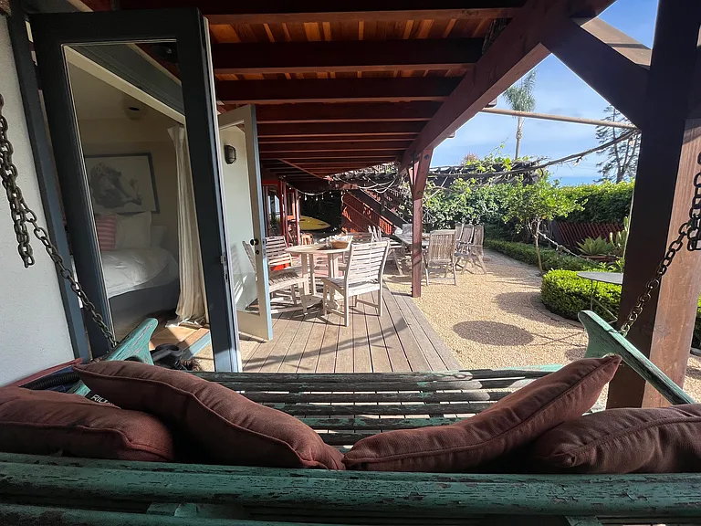 Outdoor swing off of back deck