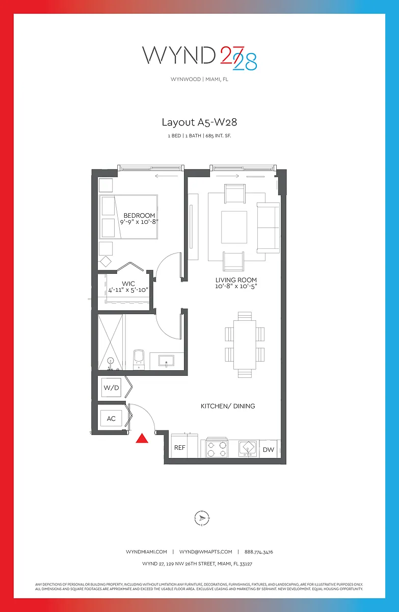 Floor plan W28 - 1BR 1BA (685 SF - A5)