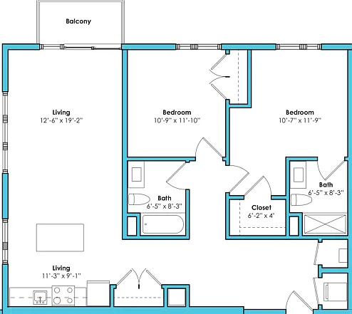 Two Bedroom Two Bath (1090 SF) Two Bedroom Two Bath (1090 SF)