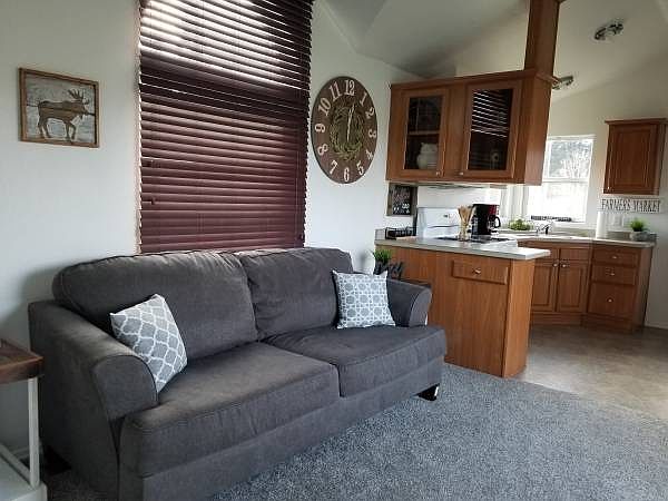 The vaulted ceiling really make it feel larger and spacious. The living room window lets in the southern light.
