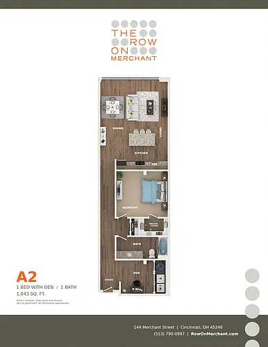 Floor plan 1 Bed, 1 Bath with Den - A2