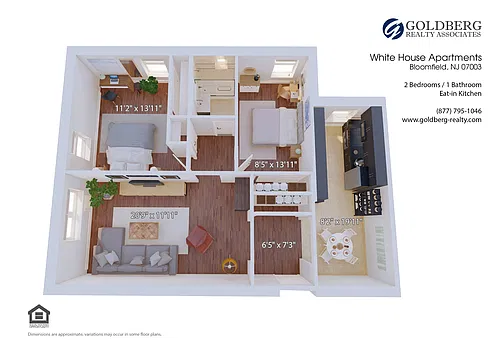 Floor plan Two Bedroom 1 bath Eat in Kitchen