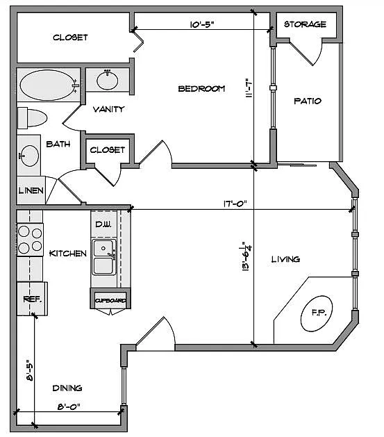 Floor plan 1 Bedroom B
