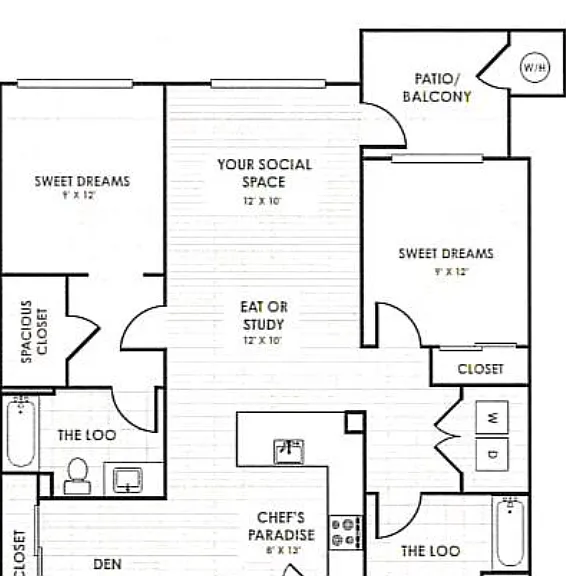 Two Bedroom B Floorplan Diagram