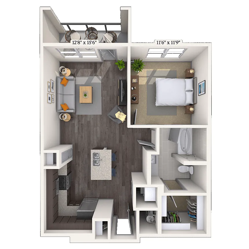 Floor plan Traditional 1x1-725 SF-FP