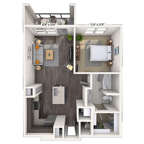 Floor plan Traditional 1x1-725 SF-FP