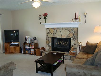 Nice fireplace in spacious family room setting