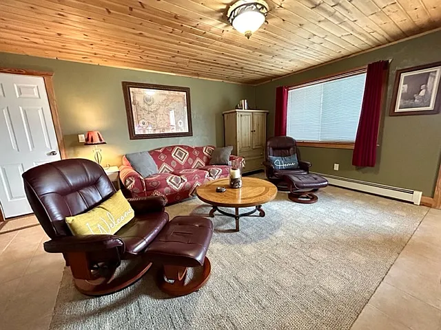 Swivel leather recliners with Queen pull out sofa for guests.