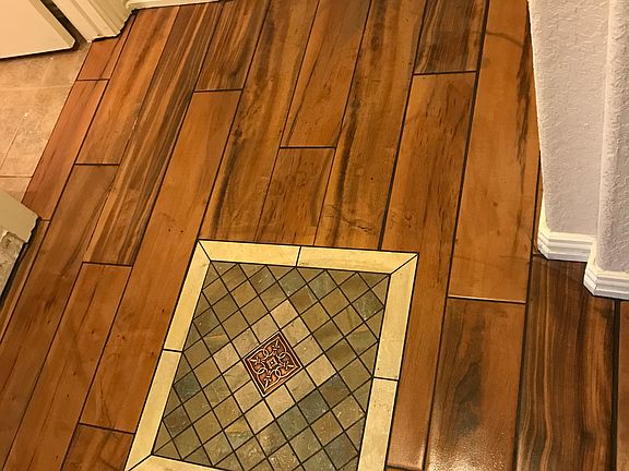 Hallway wood tile +inlay