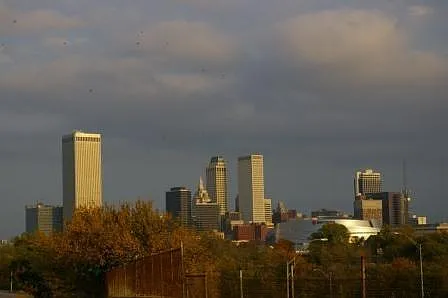 Upstairs - winter downtown skyline view