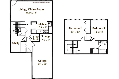 Floor plan 2 Bed 1.5 Bath Townhouse