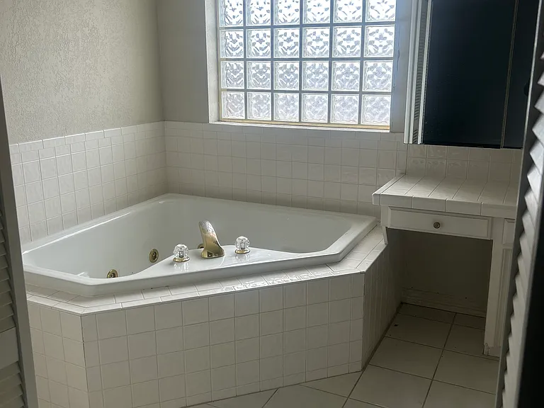 Master bathtub and vanity