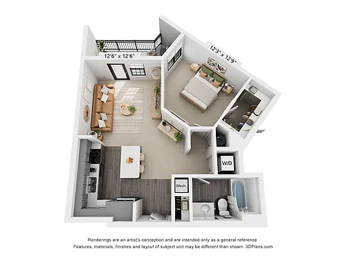 Floor plan 1-Bedroom 1-Bathroom | 808 sqft
