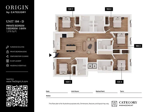 Floor plan 104 (D) - Private Bedroom in 5 BR / 5 BA