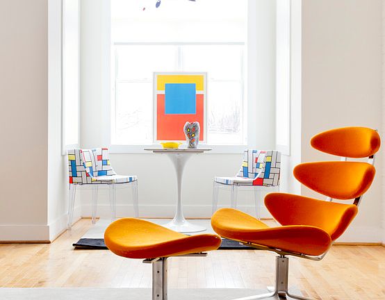 Mondrian meets Calder and Phillippe Starck in the bay window.