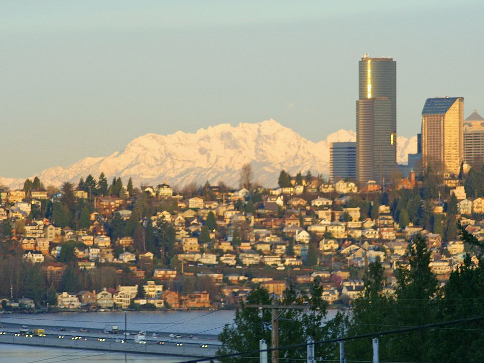 Zoom of Winter view/Mtns & Seattle