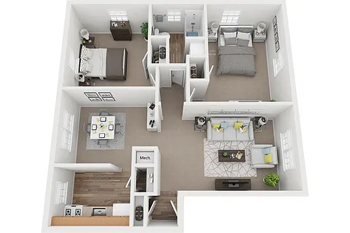 Floor plan 2 Bedroom 1 Bath