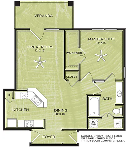 Floor plan A7: 1 Bed 1 Bath