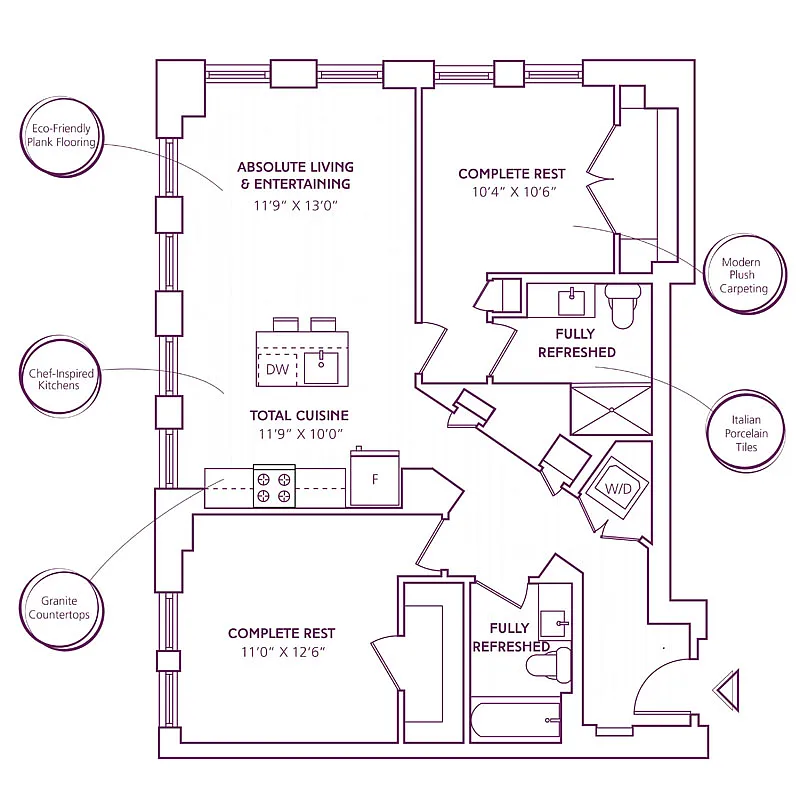 Floor plan 2 Bed - 2 Bath | B03