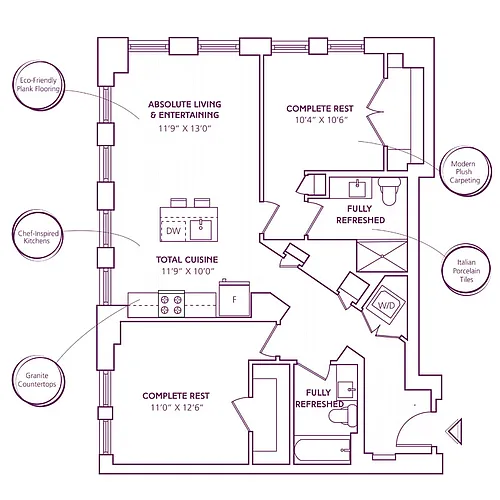Floor plan 2 Bed - 2 Bath | B03