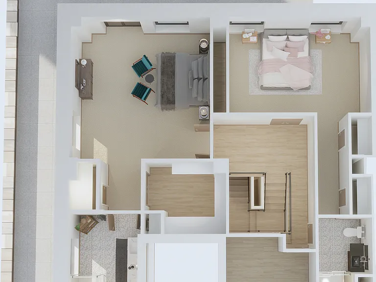 Explore this sleek apartment layout with two bedrooms and a stylish living area. Explore this sleek apartment layout with two bedrooms and a stylish living area.